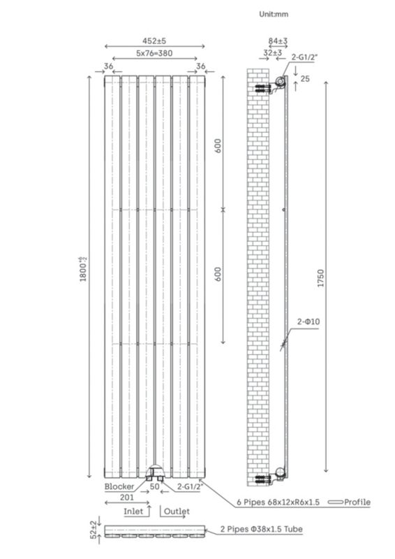 Grzejnik dekoracyjny Faringdon 180 x 45,2 cm biały