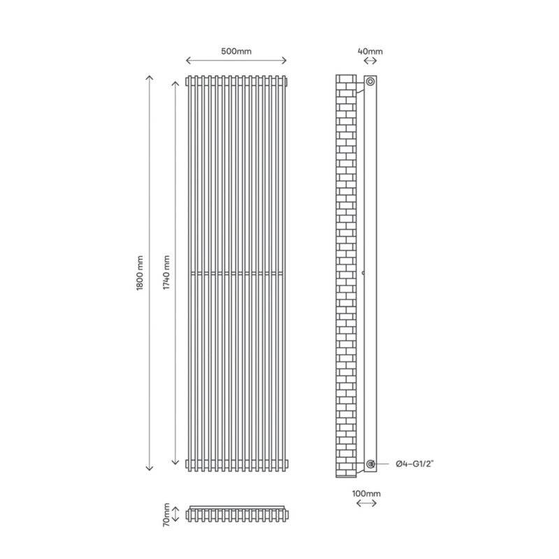 Grzejnik dekoracyjny GoodHome Kensal 180 x 50 cm zasilanie boczne biały