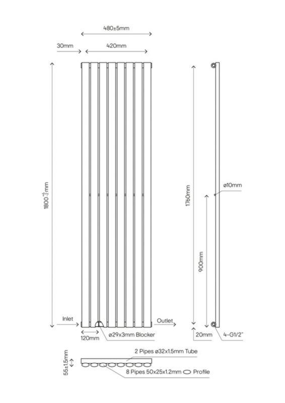 Grzejnik dekoracyjny GoodHome Wickham 180 x 48 cm antracyt