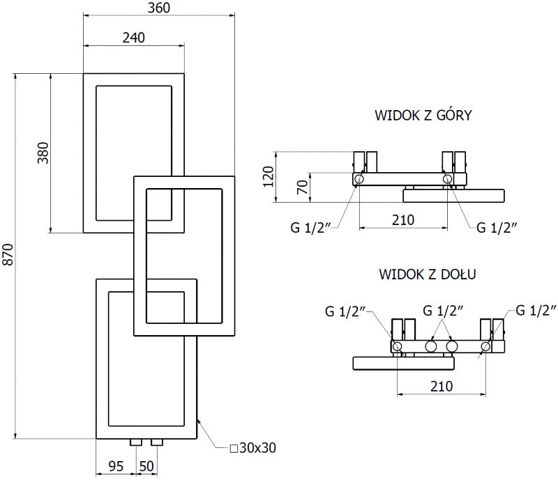 Grzejnik dekoracyjny Mexen Grid antracyt 870 x 360 mm 1 szt.