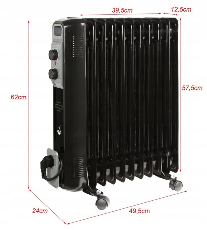 Grzejnik elektryczny EL FUEGO olejowy czarny 2500W 1szt