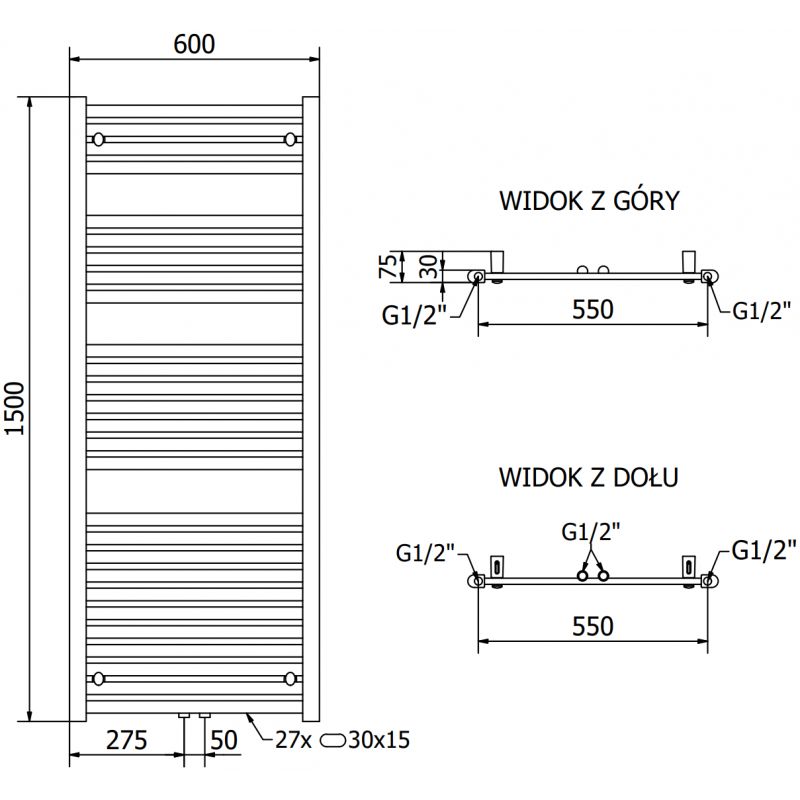 Grzejnik elektryczny Mexen Hades chrom 1500x600 mm 1 szt.