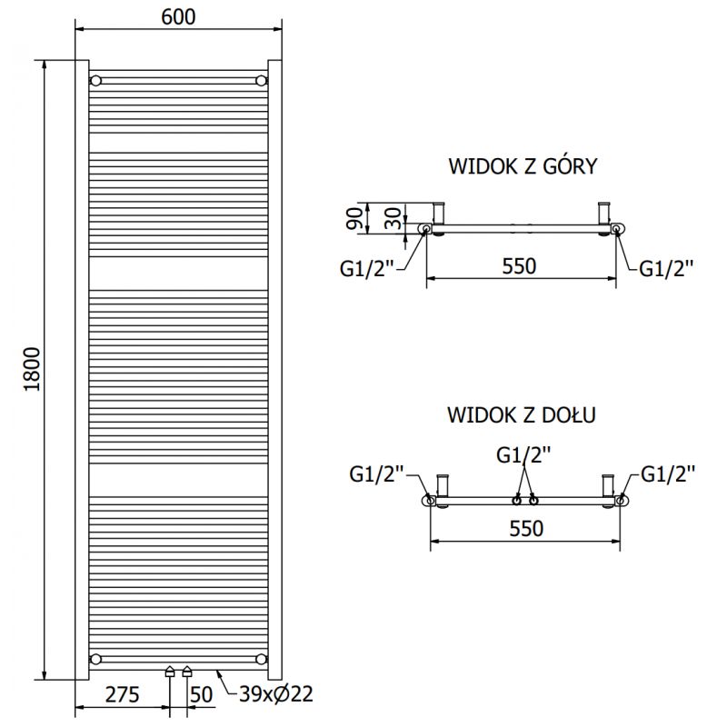 Grzejnik elektryczny Mexen Mars czarny 1800x600 mm 1 szt.