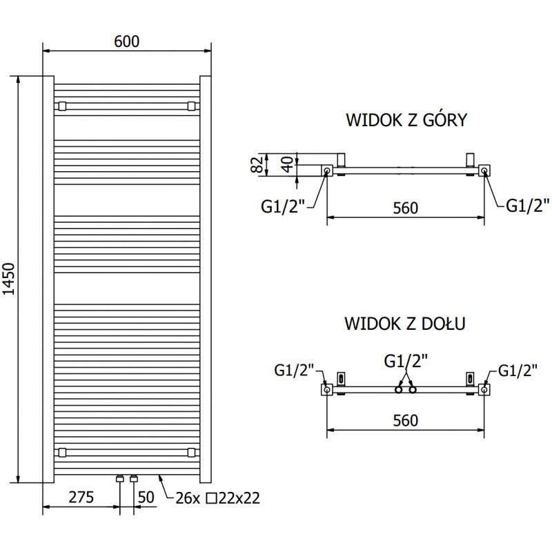 Grzejnik elektryczny Mexen Pluton czarny 1450 x 600 mm 1 szt.