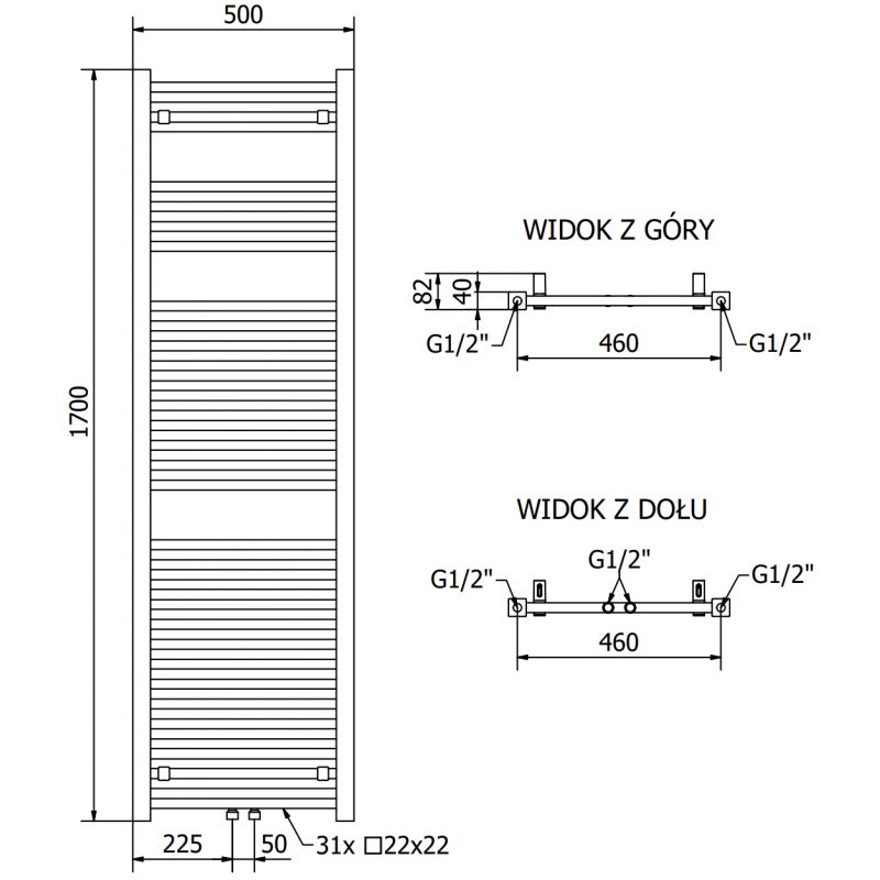 Grzejnik elektryczny Mexen Pluton czarny 1700x500 mm 1 szt.