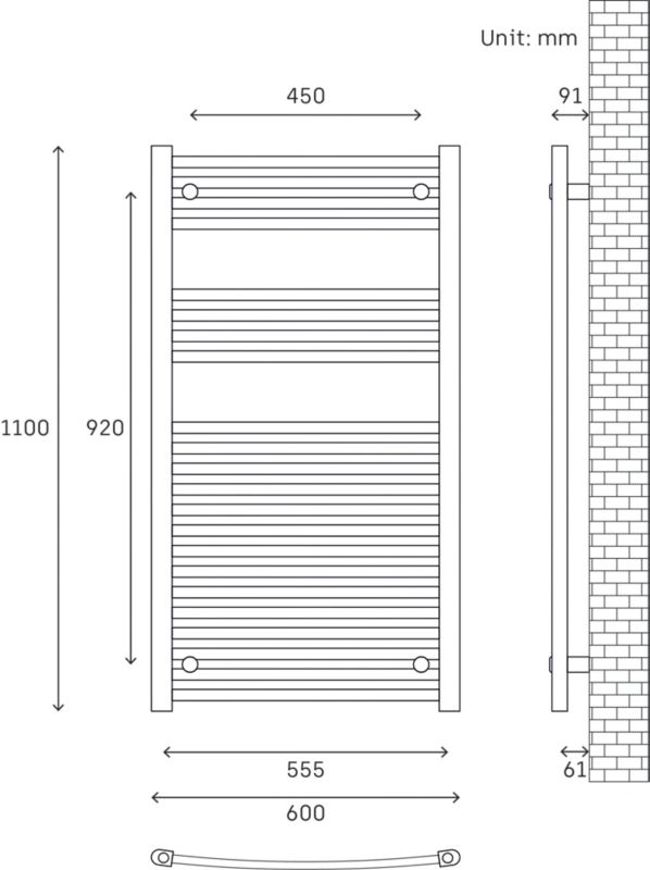 Grzejnik łazienkowy Flomasta Profil 110 x 60 cm biały