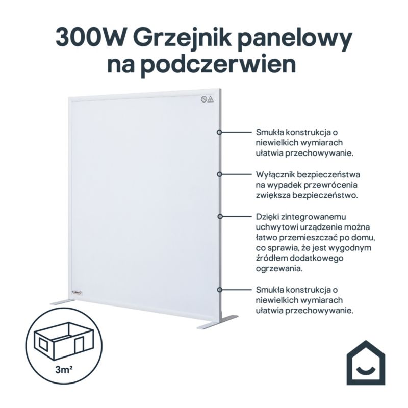 Grzejnik na podczerwień GoodHome przenośny 300 W biały