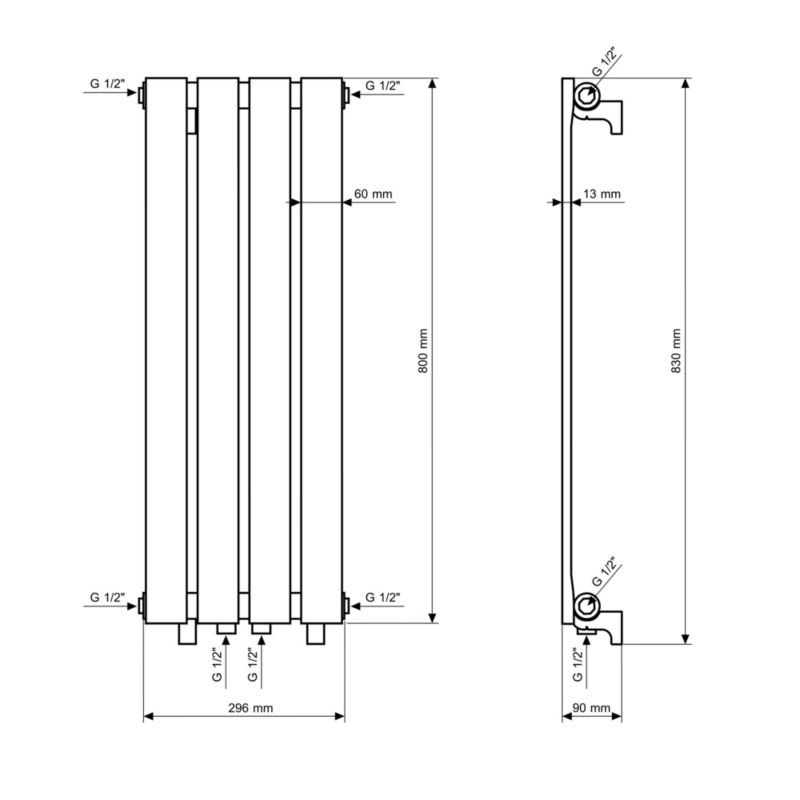 Grzejnik Pionowy Granitan Fero Kaloryfer Panelowy 800x296 Czarny 278W 1szt.