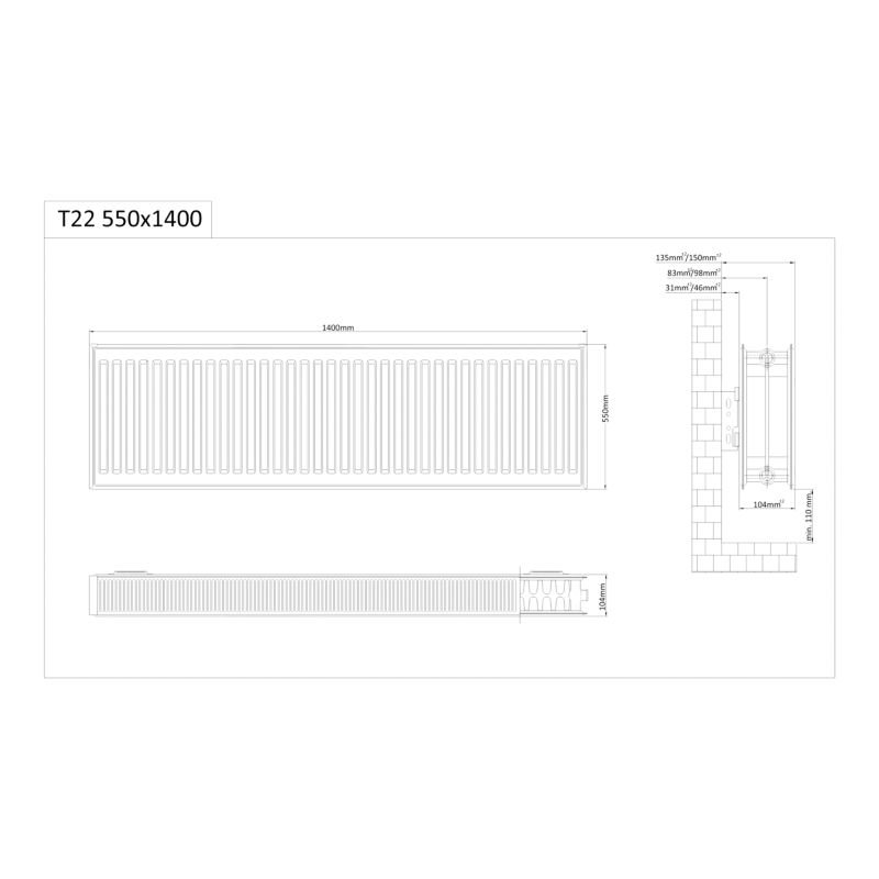 Grzejnik stalowy GoodHome C22 550 x 1400 mm