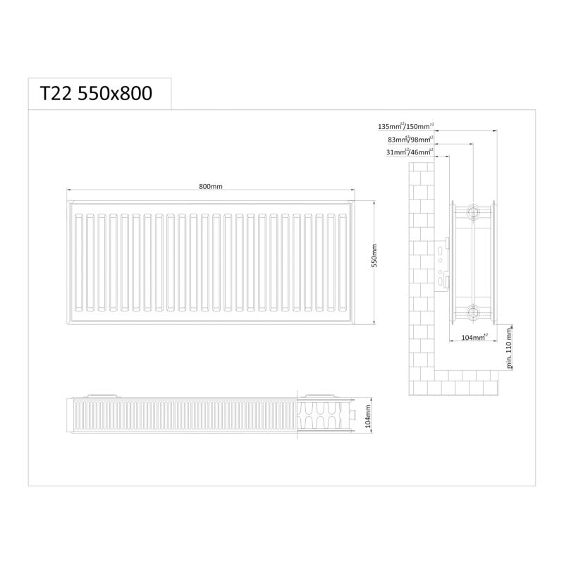 Grzejnik stalowy GoodHome C22 550 x 800 mm