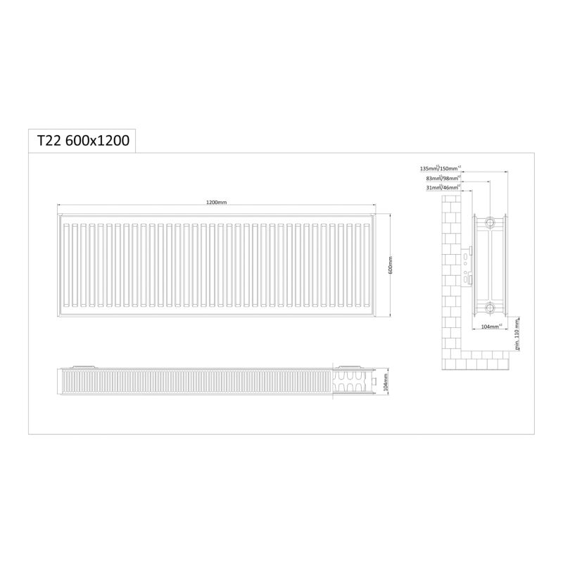 Grzejnik stalowy GoodHome C22 600 x 1200 mm