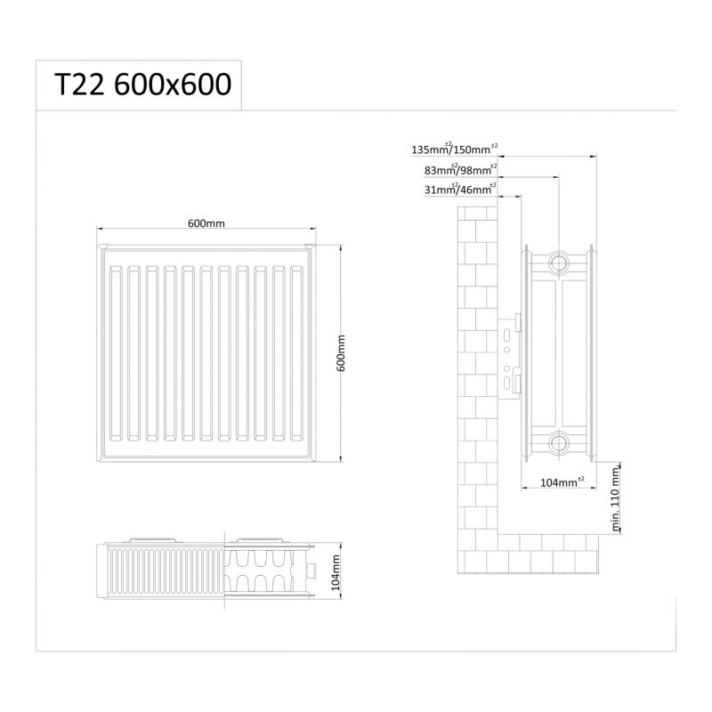 Grzejnik stalowy GoodHome C22 600 x 600 mm