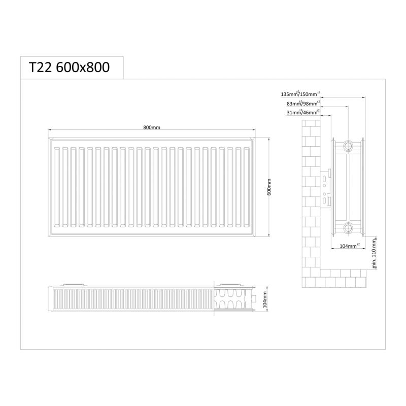Grzejnik stalowy GoodHome C22 600 x 800 mm