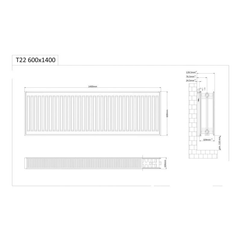 Grzejnik stalowy Goodhome CV22 60 x 140 cm biały