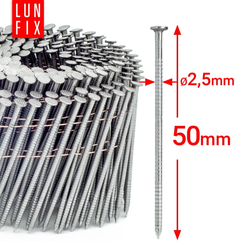 Gwoździe do gwoździarki Lun Fix 2,5x50 mm pierścieniowe łączone drutem 9000szt.
