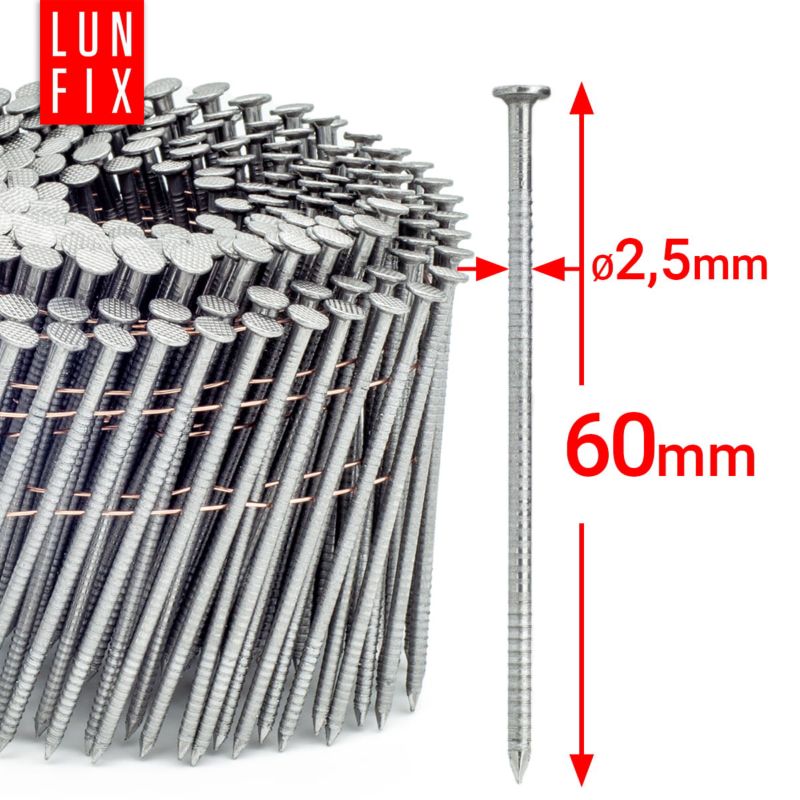 Gwoździe do gwoździarki Lun Fix 2,5x60 mm pierścieniowe łączone drutem 7200szt.