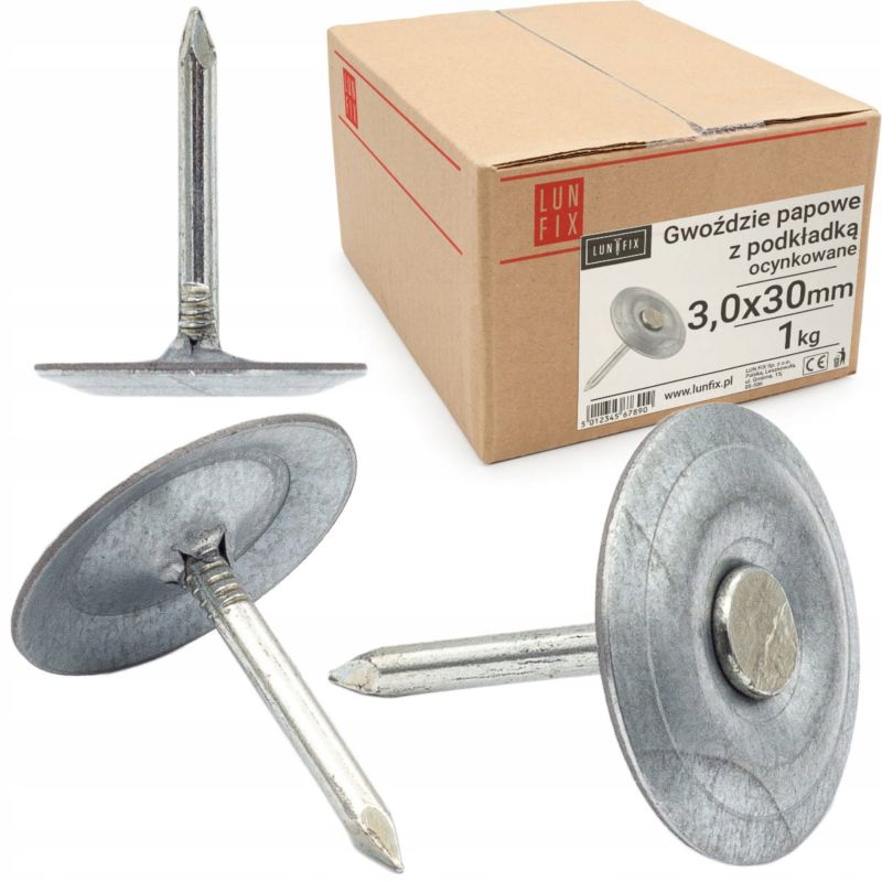 Gwoździe Lun Fix papowe z podkładką 3x30 mm 1kg ok. 165szt.