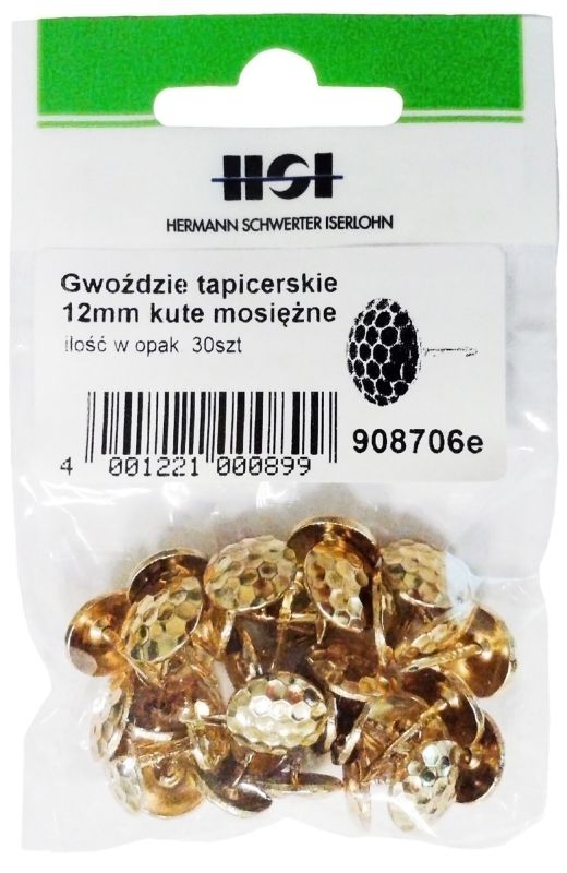 Gwoździe tapicerskie 12 mm kute mosiężne 30 szt.