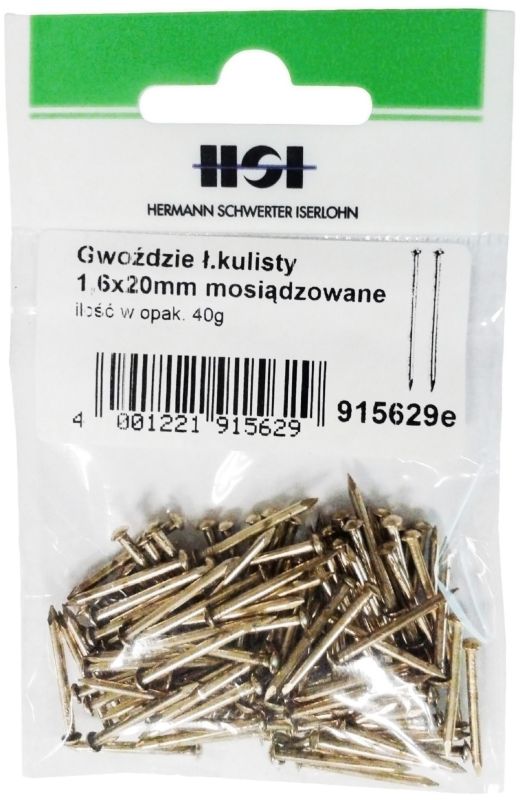 Gwoździe z łbem kulistym stal mosiądz 1,6 x 20 mm 40 g