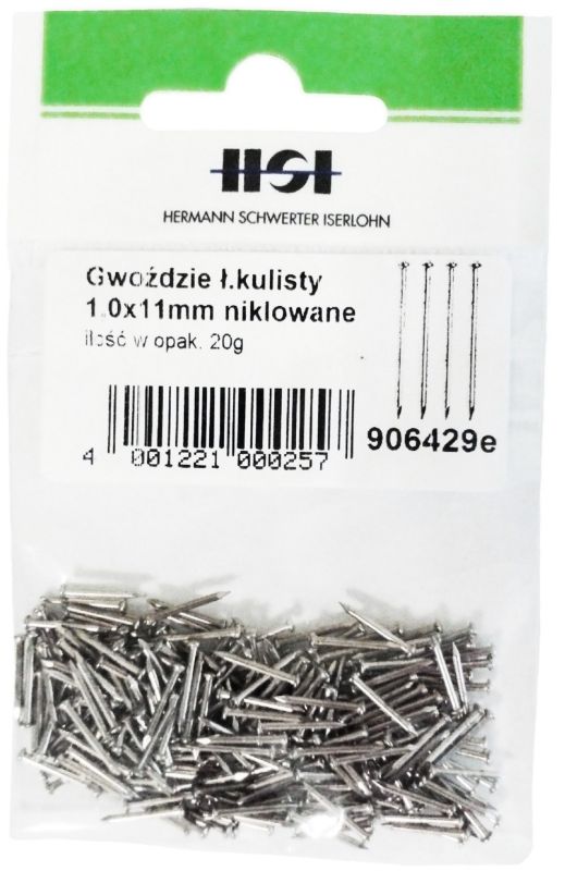 Gwoździe z łbem kulistym stal nikiel 1,0 x 11 mm 20 g