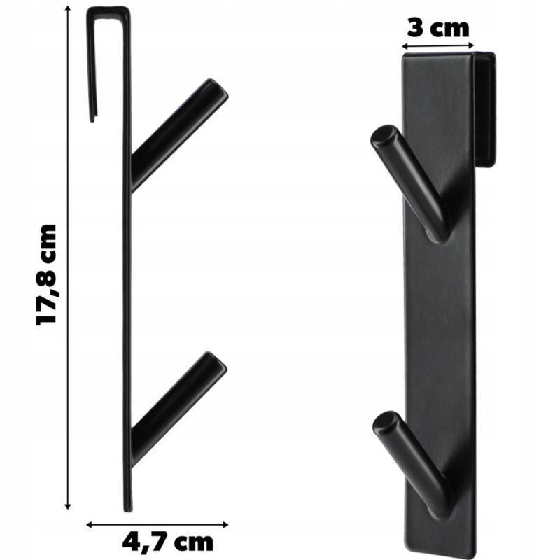 Haczyk KADAX 2x Na Drzwi Wieszak Bez Wiercenia Ręczniki Ubrania Podwójny Czarny 2 szt.