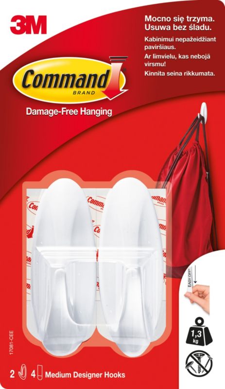 Haczyki samoprzylepne owalny Command udźwig do 1,3 kg biały 2 szt.