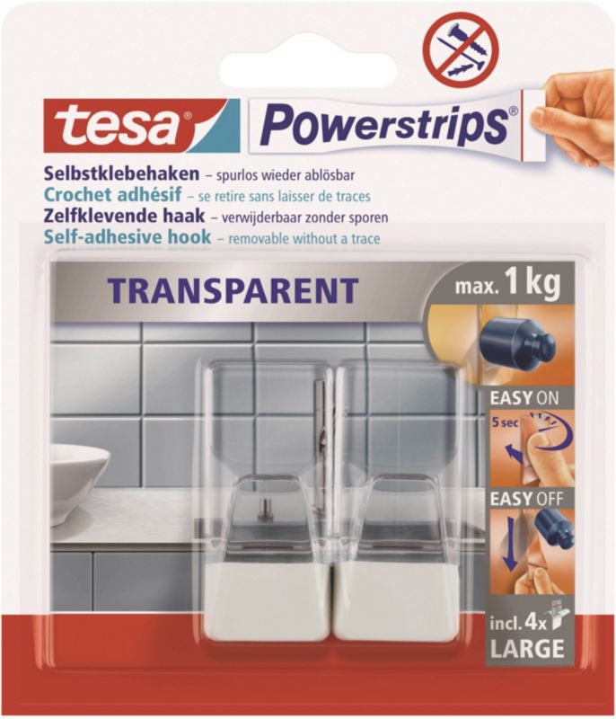 Haczyki samoprzylepne przezroczyste Tesa udźwig do 1 kg 2 szt.
