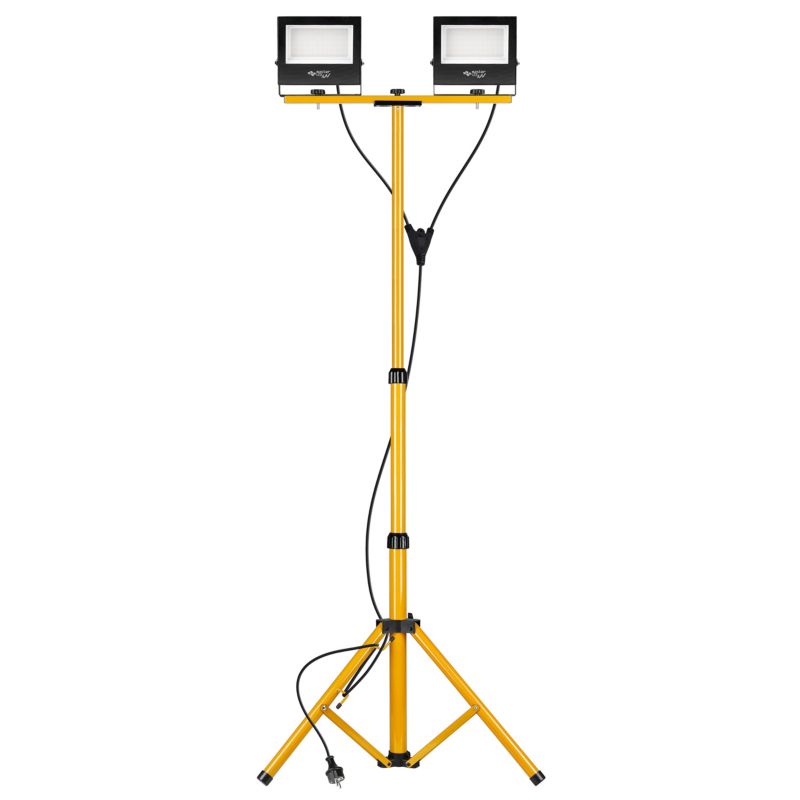 Halogen naświetlacz lampa LED MasterLED Tiga zestaw 2x 50W statyw 177cm IP65 4500K budowlany roboczy żółty 1 szt.