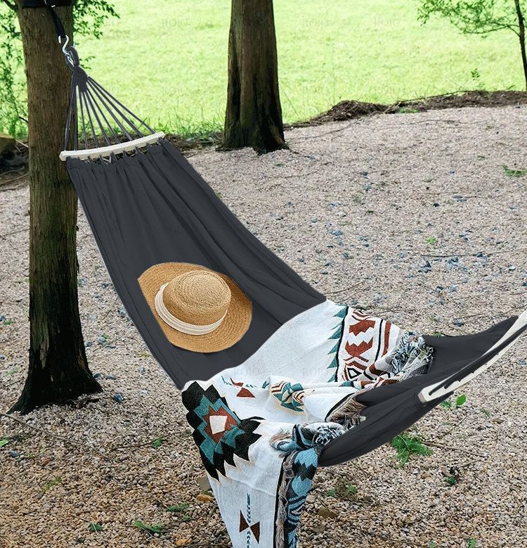 Hamak dwuosobowy sznurkowo-drewniany 260x150 60cm Grafitowy mocny HECKERMANN 1 szt