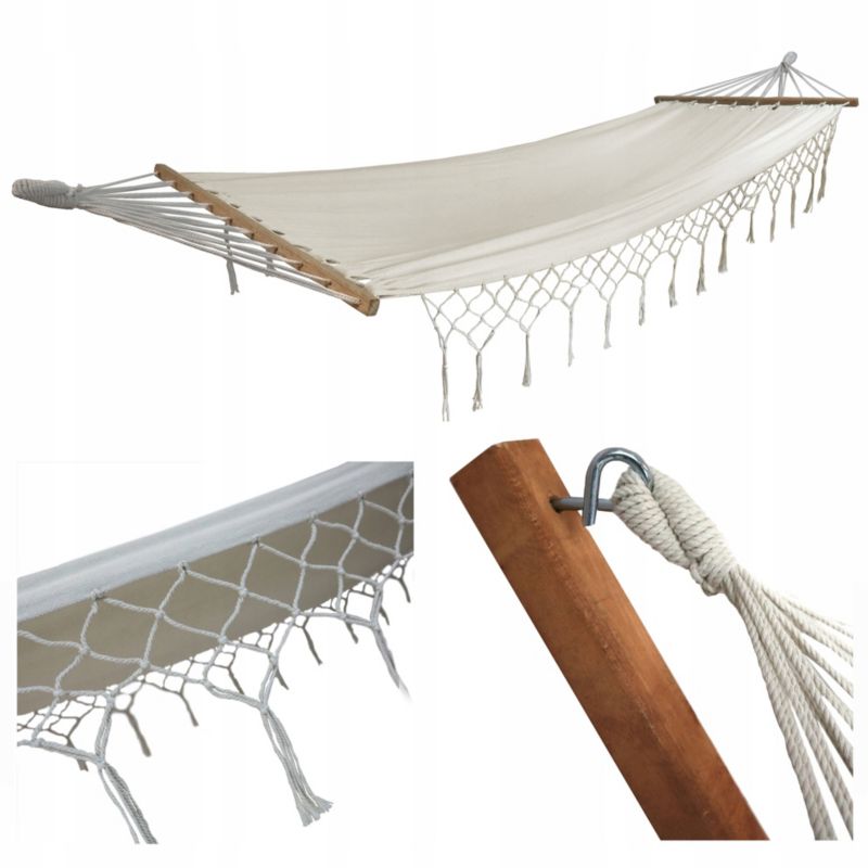 Hamak ogrodowy Calma Sapphire bawełniany z pałąkami 200x150cm ecru 1 szt.