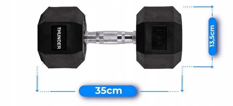 Hantla hexagonalna 15 kg THUNDER HEXAGONAL-DUMBBELLS-15KG gumowana stalowa profesjonalna 1szt.