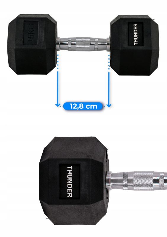 Hantla hexagonalna 15 kg THUNDER HEXAGONAL-DUMBBELLS-15KG gumowana stalowa profesjonalna 1szt.