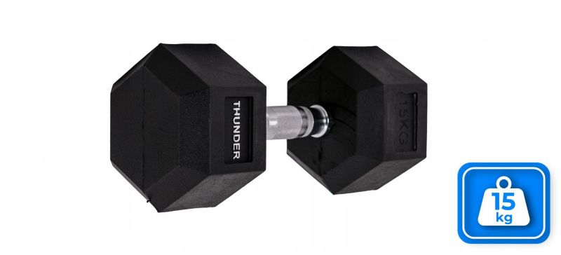 Hantla hexagonalna 15 kg THUNDER HEXAGONAL-DUMBBELLS-15KG gumowana stalowa profesjonalna 1szt.