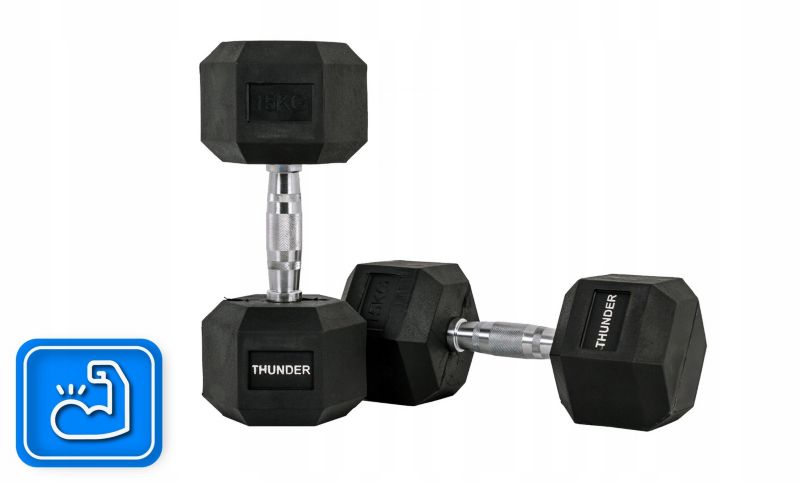 Hantla hexagonalna 15 kg THUNDER HEXAGONAL-DUMBBELLS-15KG gumowana stalowa profesjonalna 1szt.