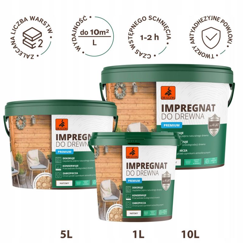 Impregnat akrylowy do drewna Premium Dragon Heban 10L