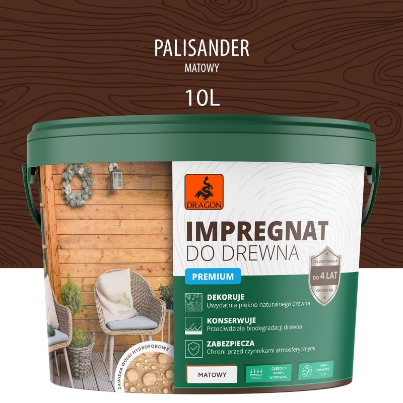 Impregnat akrylowy do drewna Premium Dragon Palisander 10L