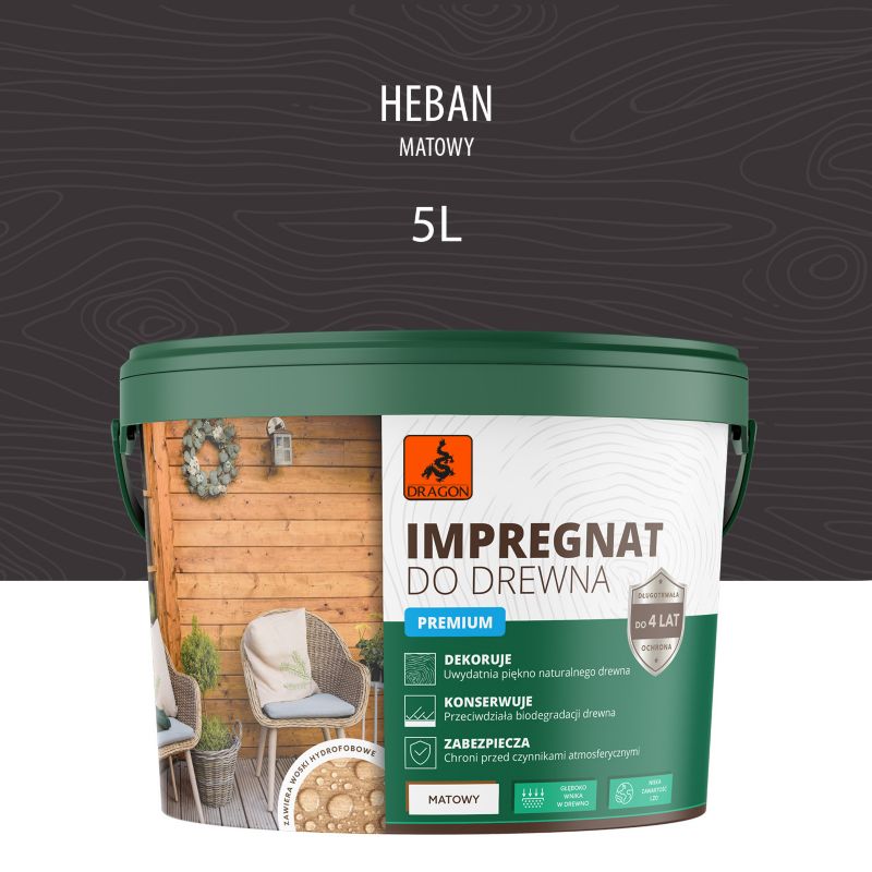 Impregnat akrylowy do drewna premium heban 5L DRAGON 1 szt.