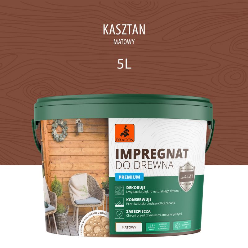 Impregnat akrylowy do drewna Premium Kasztan 5L - Dragon 1 szt.