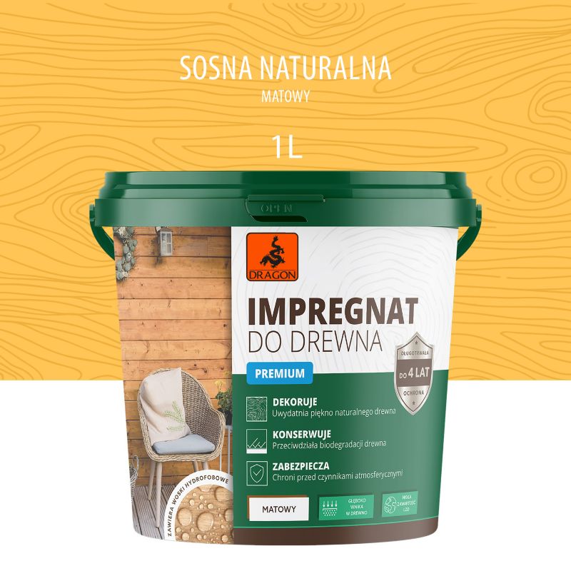 Impregnat akrylowy do drewna premium sosna naturalna 1L DRAGON 1 szt.