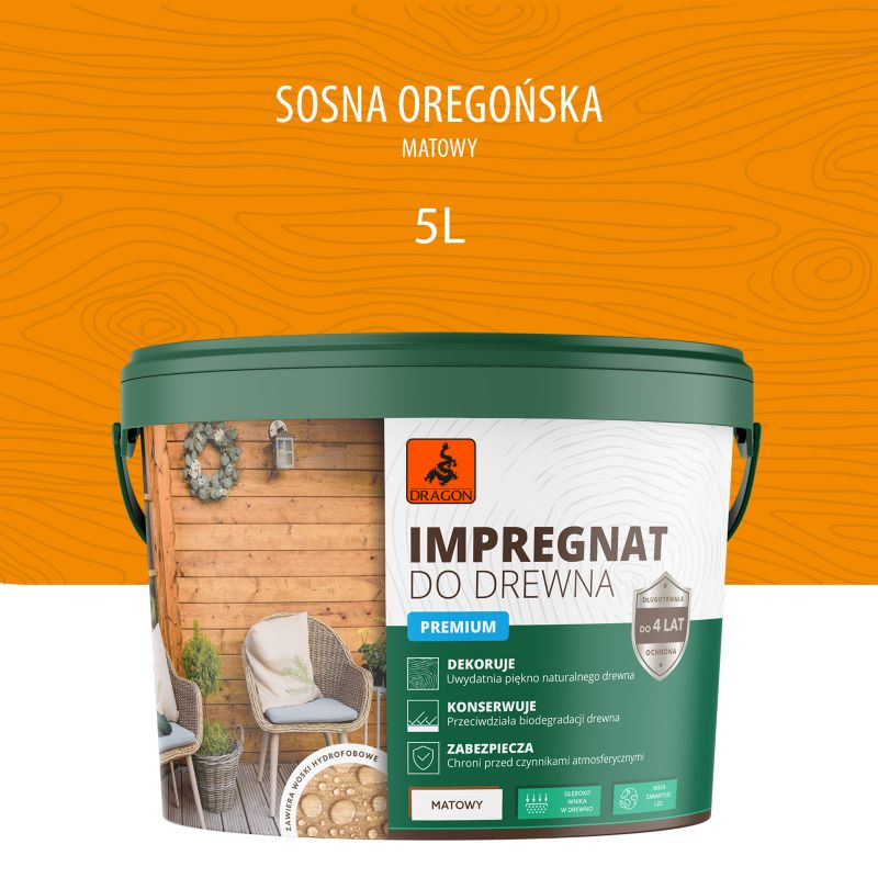 Impregnat akrylowy do drewna premium sosna oregońska 5L DRAGON 1 szt.