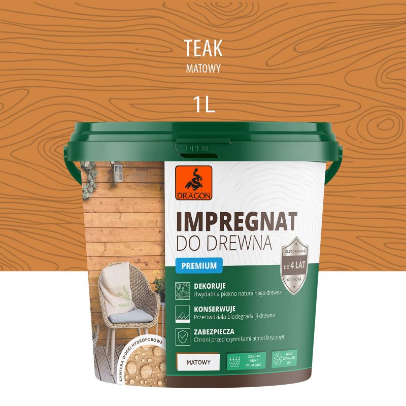 Impregnat akrylowy do drewna premium teak 1L DRAGON 1 szt.