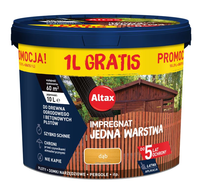 Impregnat Altax Jedna Warstwa dąb 9 + 1 l gratis