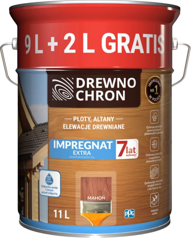 Impregnat Drewnochron Extra 9 l + 2 l mahoń