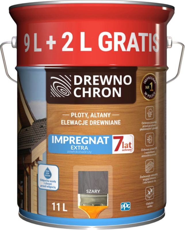 Impregnat Drewnochron Extra 9 l + 2 l szary