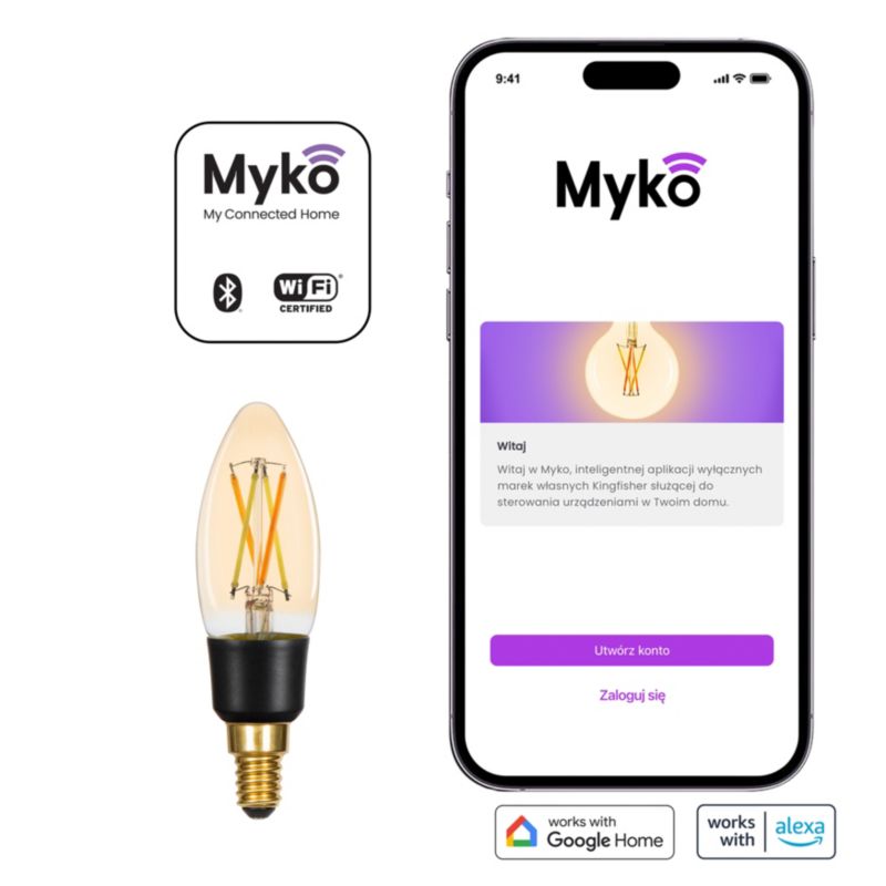 Inteligentna żarówka LED Filament Amber Jacobsen Myko C35 E14 470 lm CCT