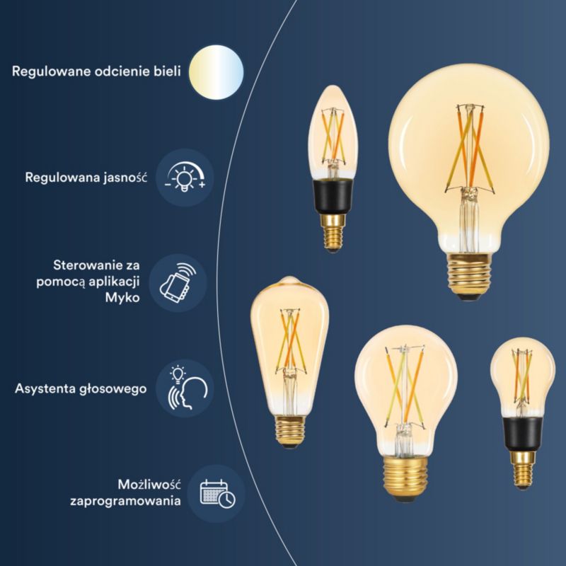 Inteligentna żarówka LED Filament Amber Jacobsen Myko C35 E14 470 lm CCT