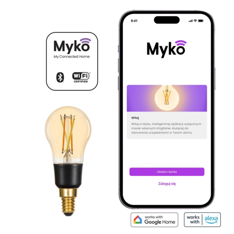 Inteligentna żarówka LED Filament Amber Jacobsen Myko P45 E14 470 lm CCT