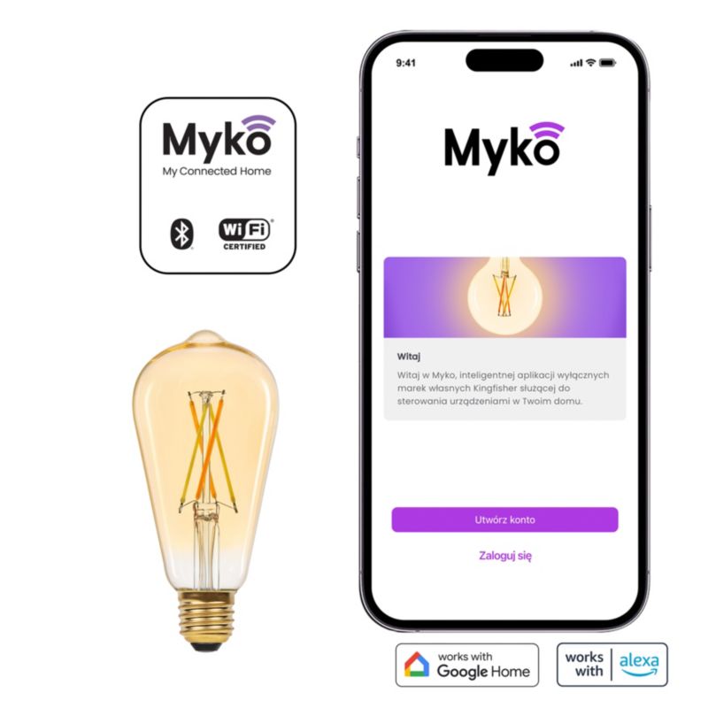 Inteligentna żarówka LED Filament Amber Jacobsen Myko ST64 E27 806 lm CCT