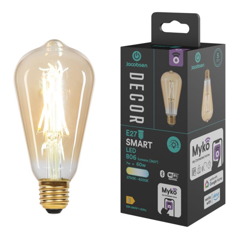 Inteligentna żarówka LED Filament Amber Jacobsen Myko ST64 E27 806 lm CCT