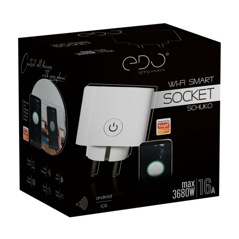 Inteligentne gniazdko Edo WiFi Schuko z monitorem energii Tuya, 16A 3680W 1 szt.